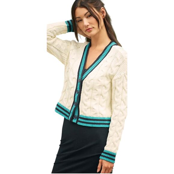 NWT Maeve by Anthropologie Varsity Cable Knit Cardigan Sweater Size 1X - Picture 1 of 9